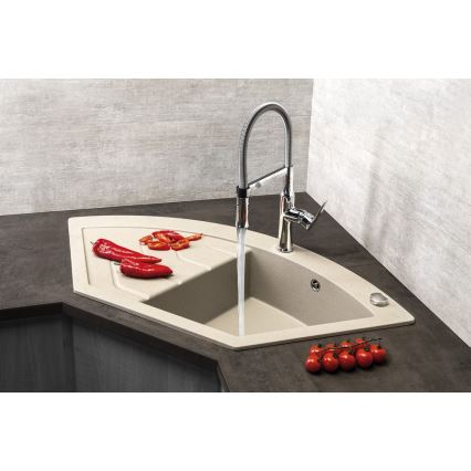 Sapho - Lavello angolare da cucina 114x57,5 cm granito/beige