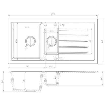 Sapho - Lavello da cucina 100x50 cm in granito/beige