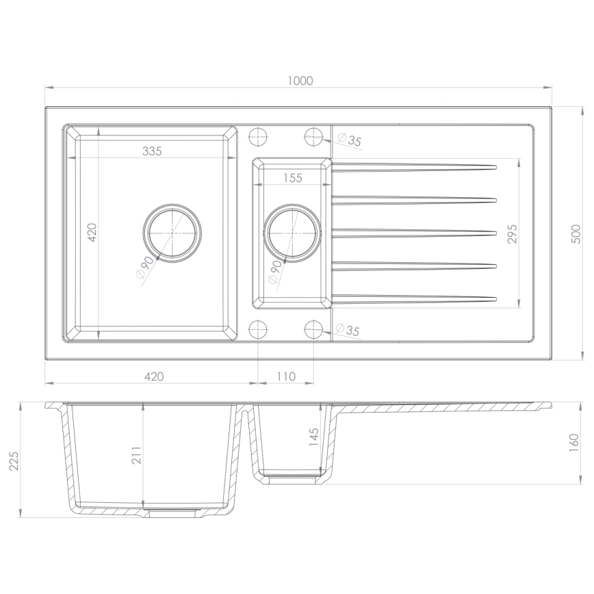 Sapho - Lavello da cucina 100x50 cm in granito/beige