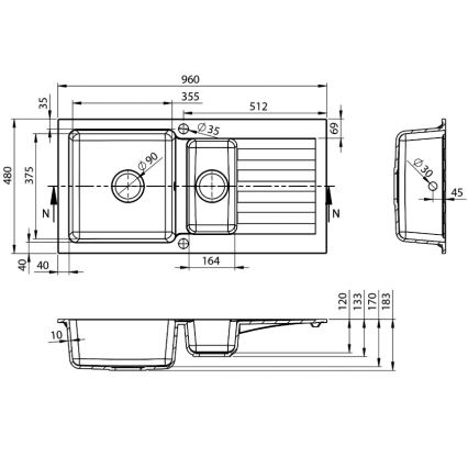 Sapho - Lavello da cucina 48x96 cm granito/beige