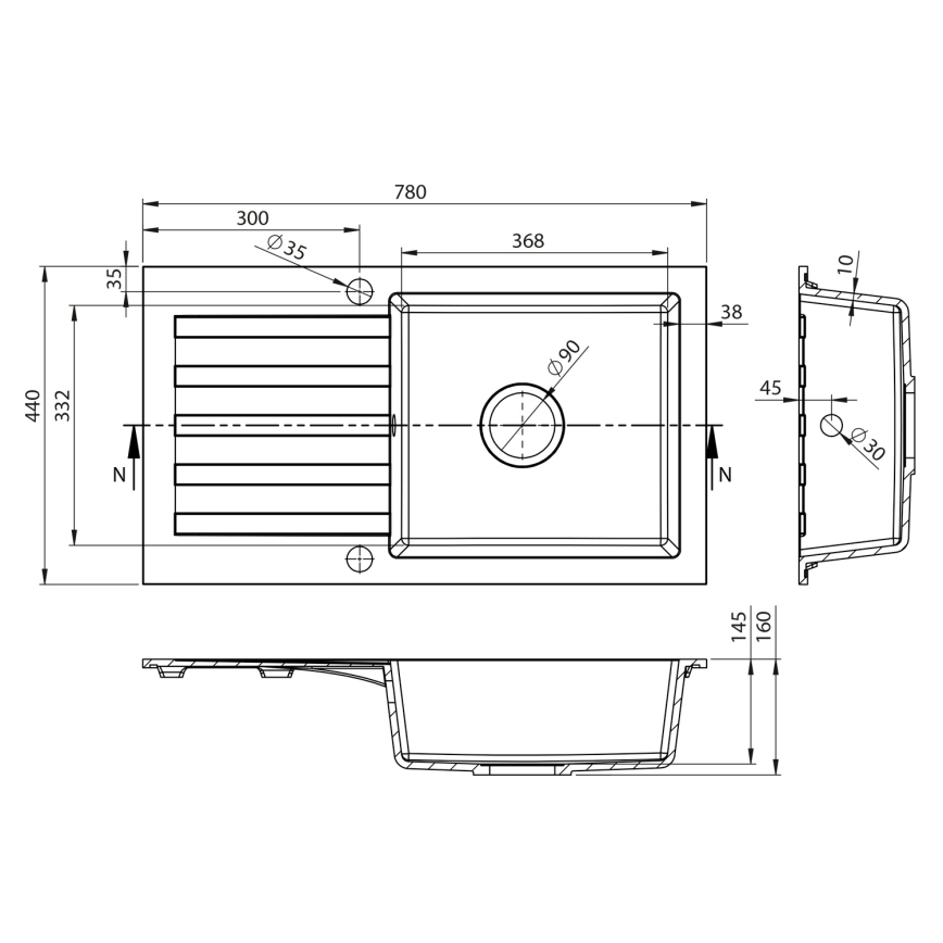 Sapho - Lavello da cucina 78x44 cm granito/bianco