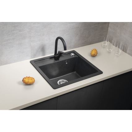 Sapho - Lavello da cucina in granito 53 x 50 cm, nero