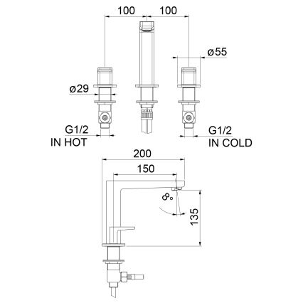 Sapho - Miscelatore per lavabo a 3 fori TURSI cromo lucido
