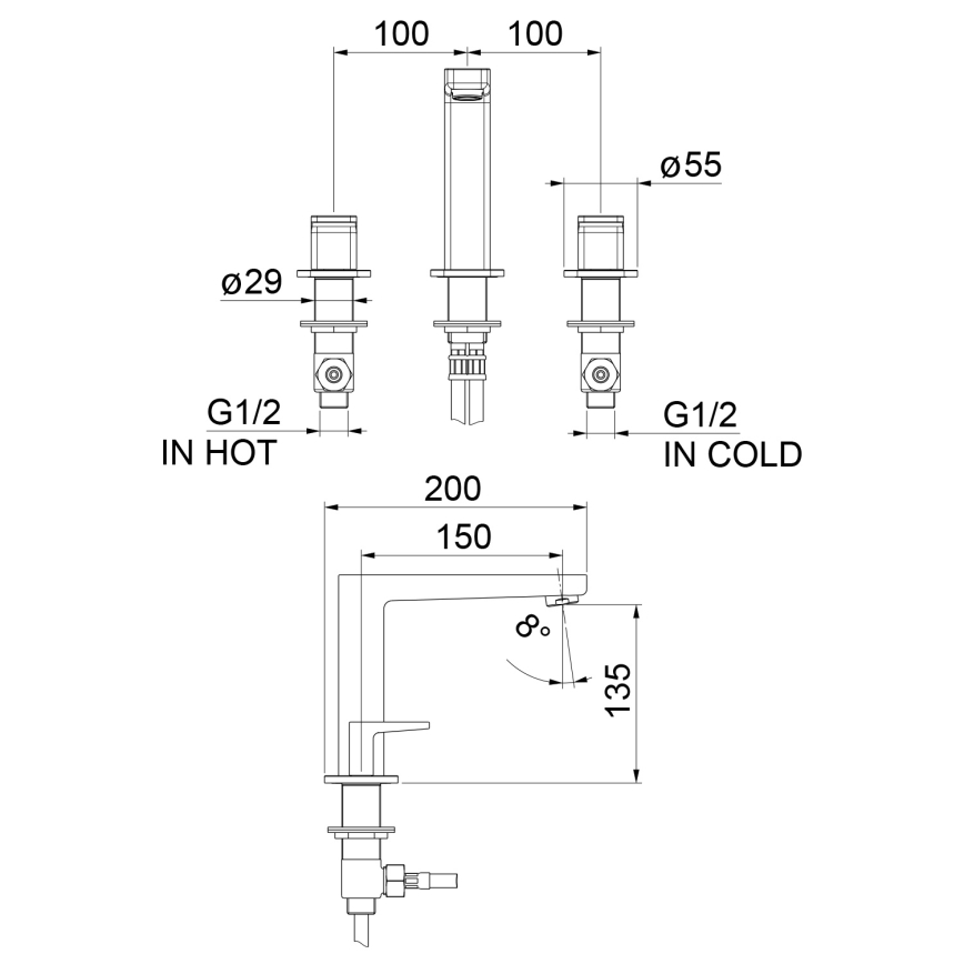 Sapho - Miscelatore per lavabo a 3 fori TURSI cromo lucido