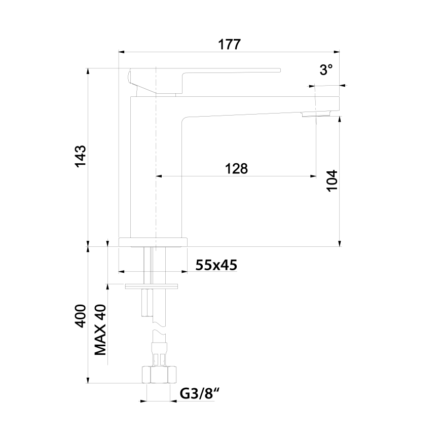 Sapho - Miscelatore per lavabo LATUS 14 cm nero opaco