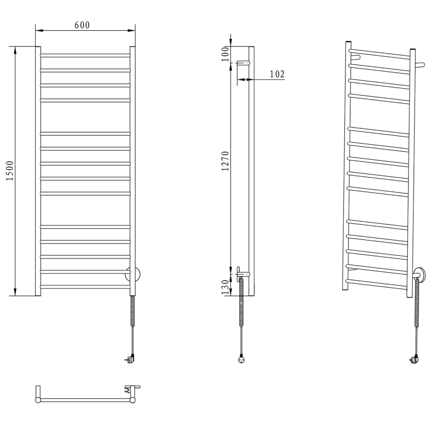 Sapho - Portasciugamani elettrico REDONDO 130W/230V 150 cm cromo lucido destra arrotondato
