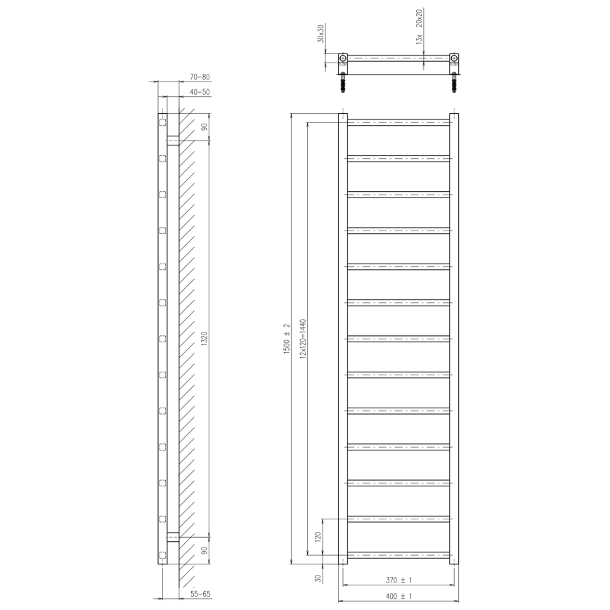 Sapho - Radiatore da bagno METRO DOS 150x40 cm nero opaco