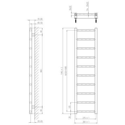 Sapho - Radiatore da bagno METRO LIGHT 114x30cm, nero opaco