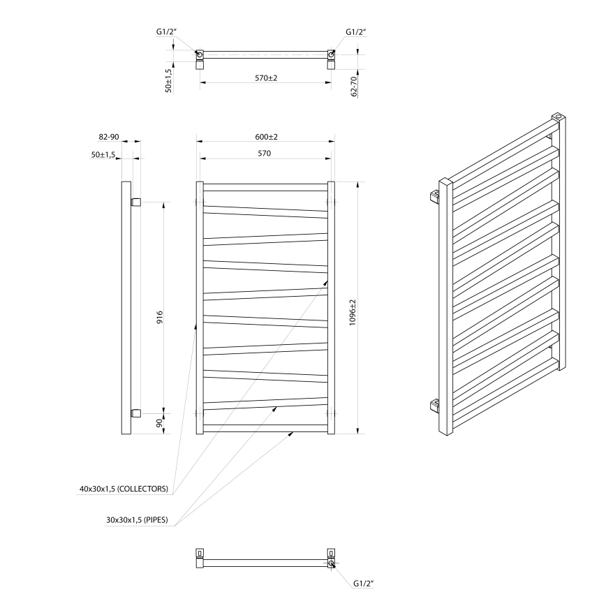 Sapho - Radiatore da bagno ZIG 110x60 cm nero