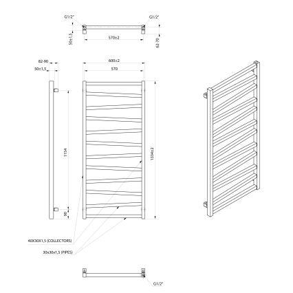 Sapho - Radiatore da bagno ZIG 133x60 cm nero