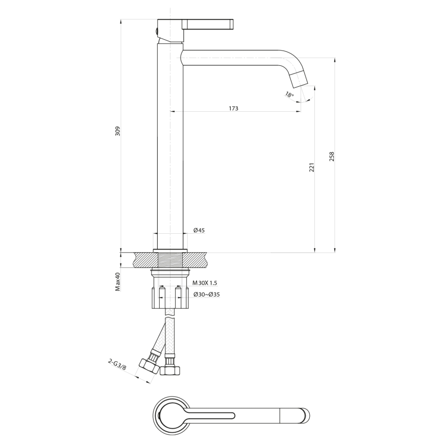 Sapho - Rubinetto del lavandino ICONIC 30,9 cm cromo lucido