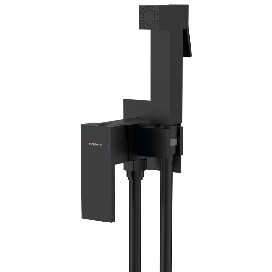 Sapho - Rubinetto per bidet con doccia da incasso CUBEMIX quadrato/opaco nero