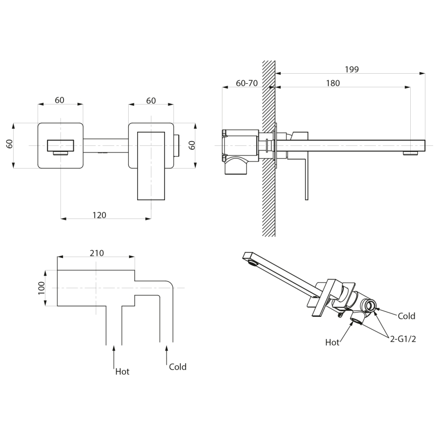 Sapho - Rubinetto per lavabo da incasso CUBEMIX cromo lucido