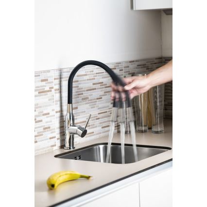 Sapho - Rubinetto per lavello con braccio flessible SILI nero/ottone