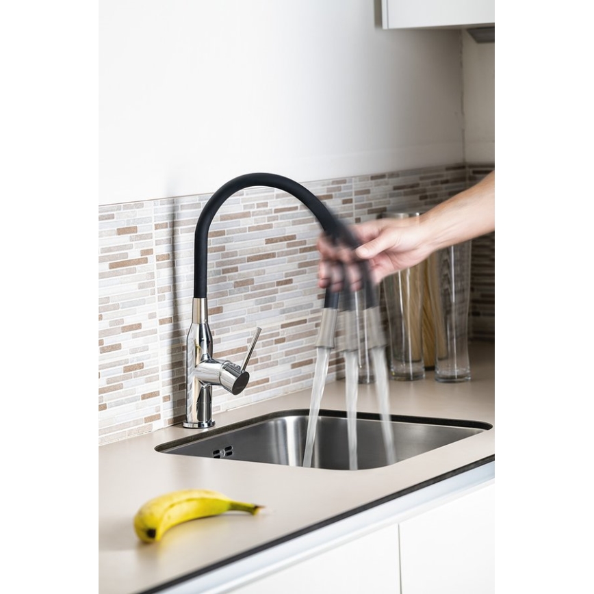 Sapho - Rubinetto per lavello con braccio flessible SILI nero/ottone