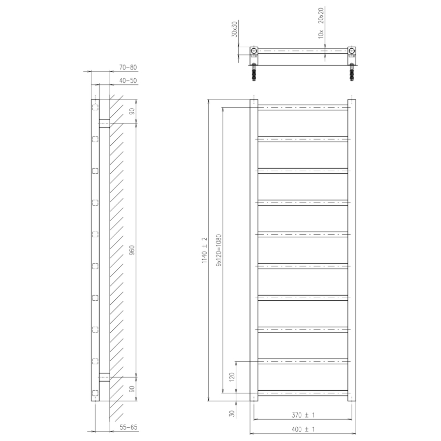 Sapho - Scaldasalviette da bagno METRO DOS 114x40 cm nero opaco