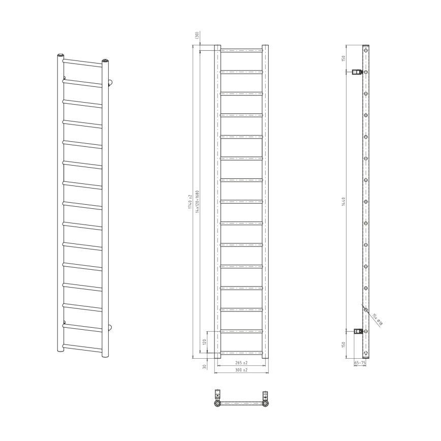 Sapho - Scaldasalviette DINA 335W 30x174 cm nero opaco
