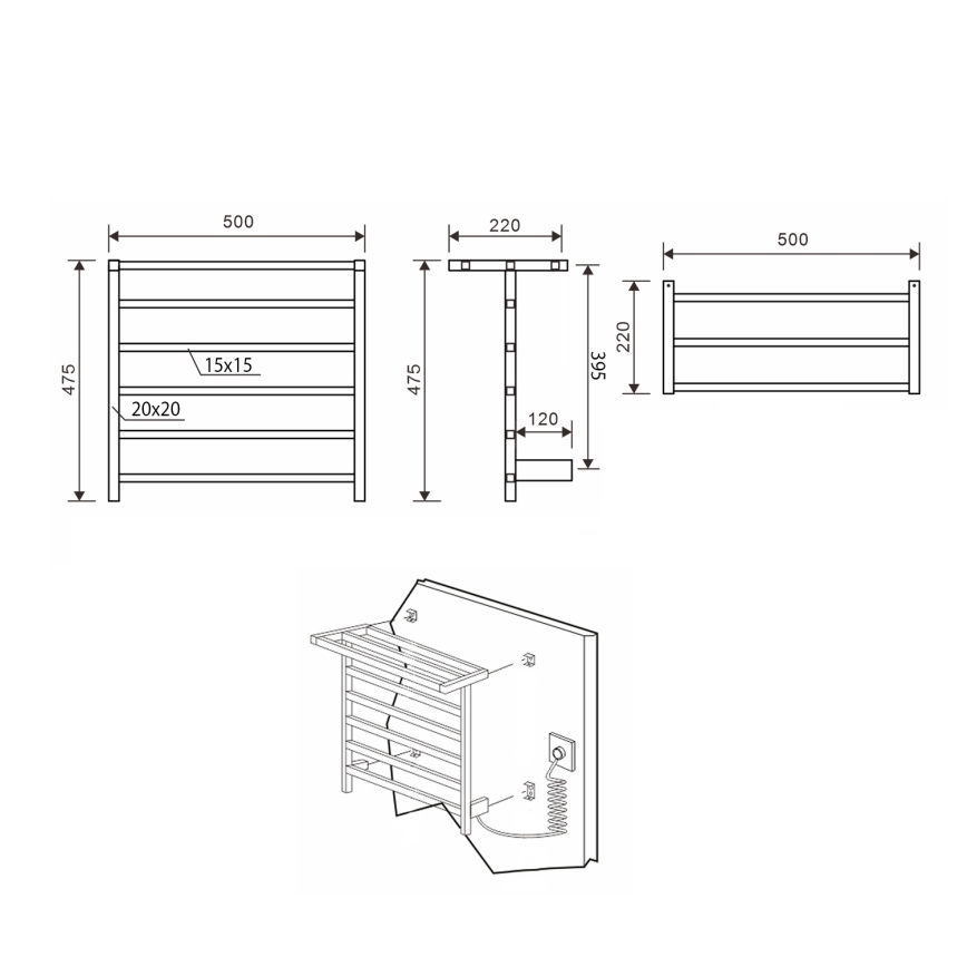 Sapho - Scaldasalviette elettrico ELZOR 60W 47x50 cm nero opaco