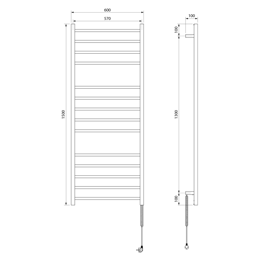 Sapho - Scaldasalviette elettrico ESKINADO 130W 150x60 cm acciaio inox/cromo lucido