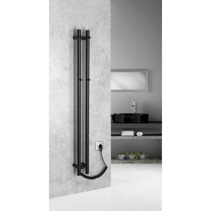 Sapho - Scaldasalviette elettrico PAPINADO 40 W, 120 x 11 cm, nero opaco