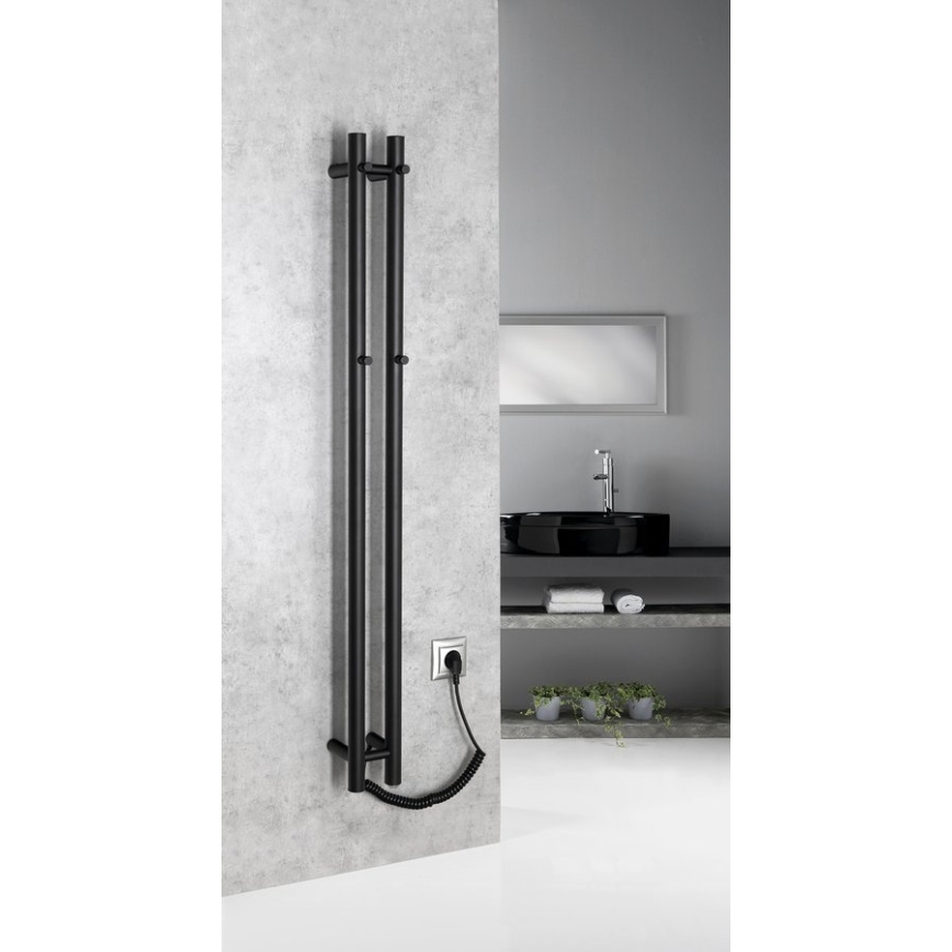 Sapho - Scaldasalviette elettrico PAPINADO 40 W, 120 x 11 cm, nero opaco
