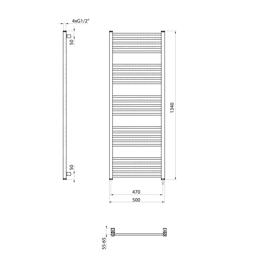Sapho - Scaldasalviette elettrico per asciugamani METRO-E 500W 134x50 cm nero opaco