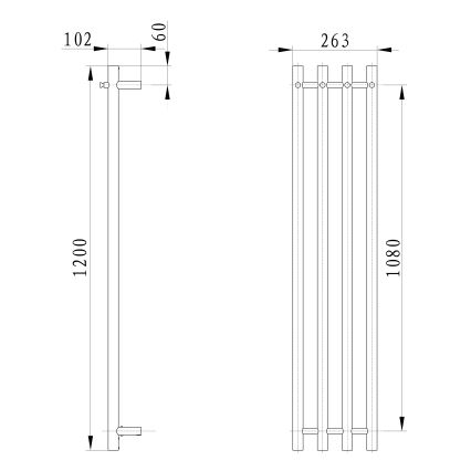 Sapho - Scaldasalviette elettrico per asciugamani PAPINADO 85W 120x26 cm, cromo lucido, destro