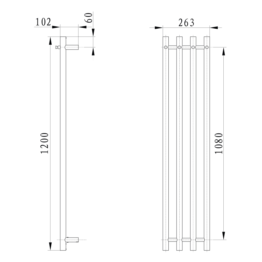 Sapho - Scaldasalviette elettrico per asciugamani PAPINADO 85W 120x26 cm, cromo lucido, destro