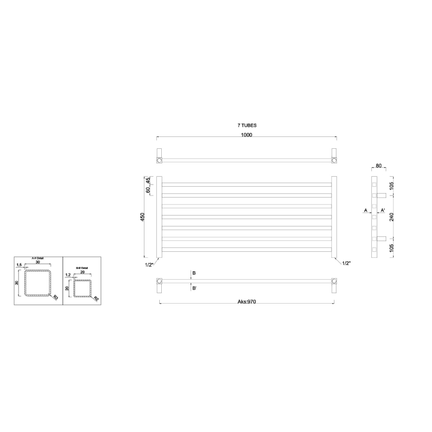 Sapho - Scaldasalviette METRO 45x100 cm cromo lucido