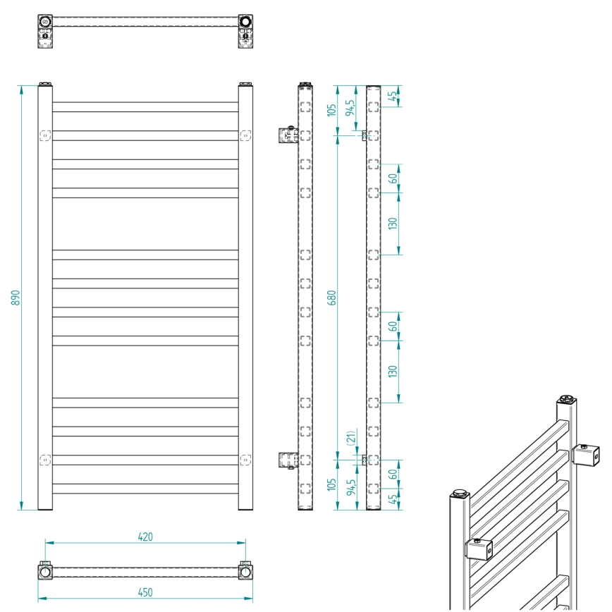 Sapho - Scaldasalviette METRO 89x45 cm cromato lucido