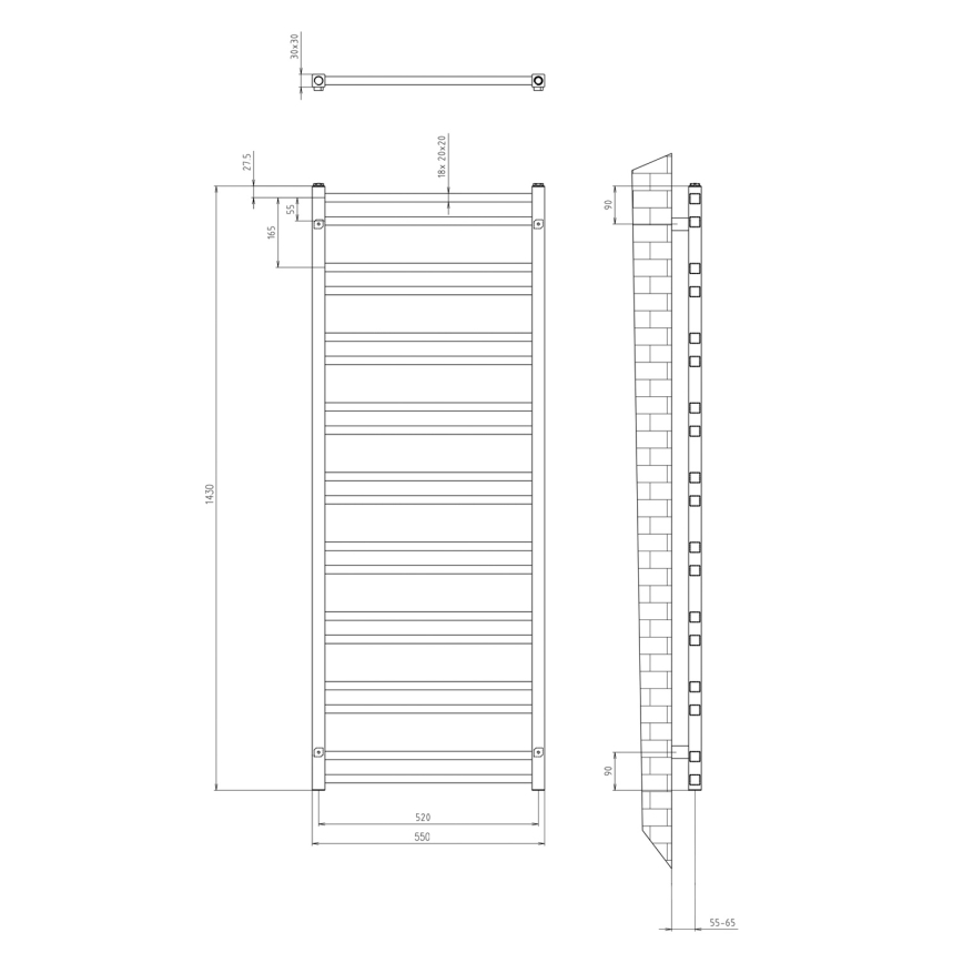 Sapho - Scaldasalviette METRO DOS 143x55 cm cromo lucido