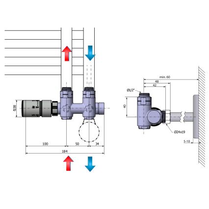 Sapho - Set termostatico per collegamento centrale TWIN COMBI, sinistro, cromo lucido