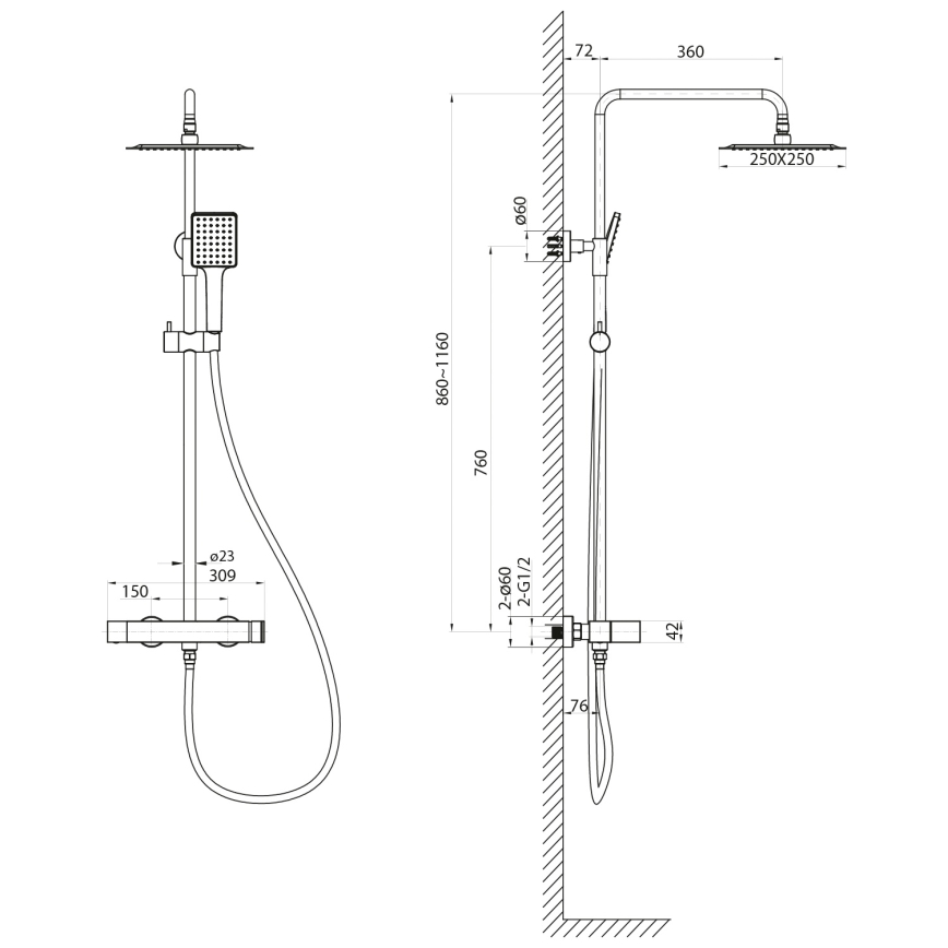 Sapho - Set doccia con miscelatore CUBEMIX in oro opaco