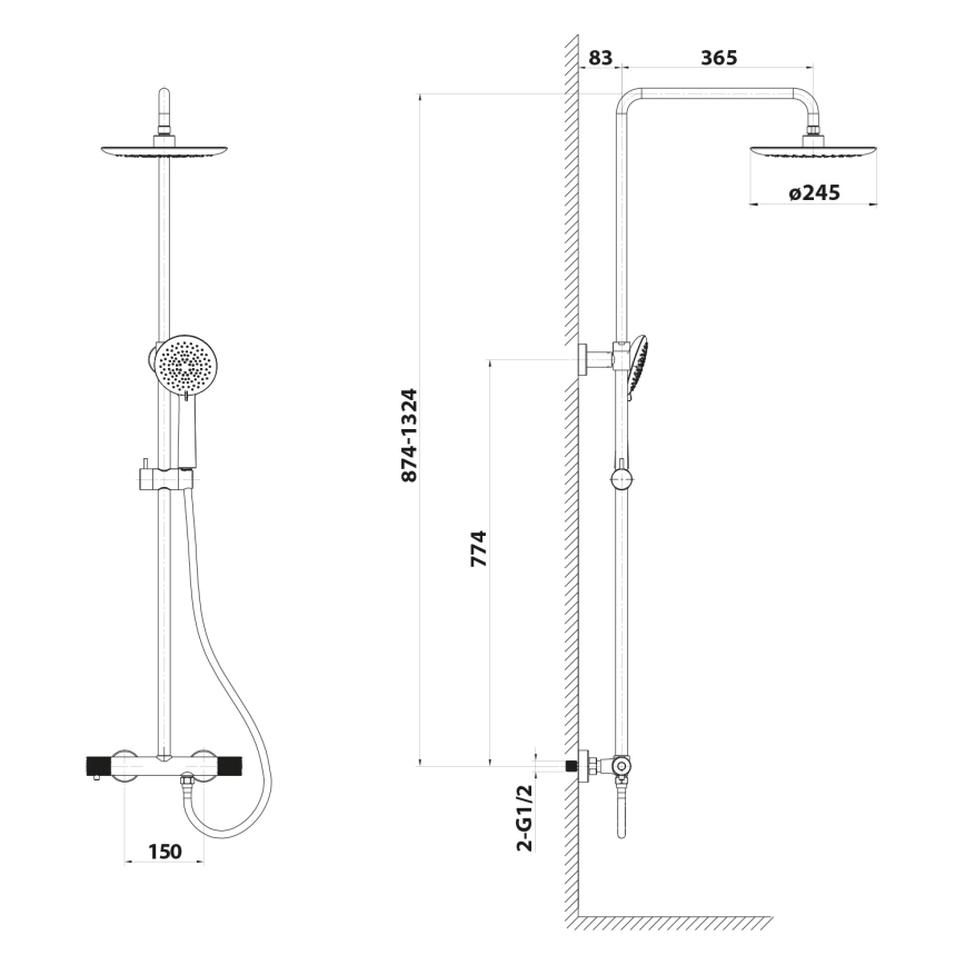 Sapho - Set doccia SOLARIS con miscelatore, cromo lucido