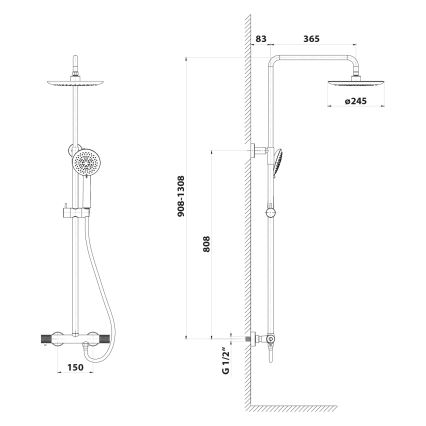 Sapho - Set doccia SOLARIS con miscelatore, nero opaco