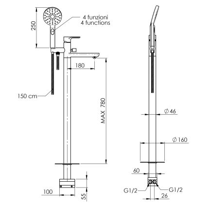 Sapho - Set per vasca PAX con miscelatore, cromo lucido