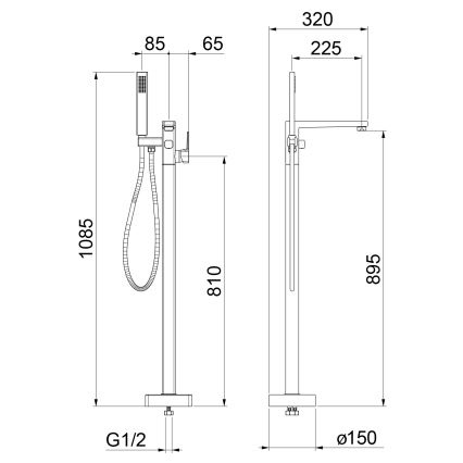 Sapho - Set vasca autoportante con rubinetteria TURSI, cromo lucido