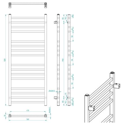Sapho - Termoarredo da bagno METRO 120x50 cm nero opaco