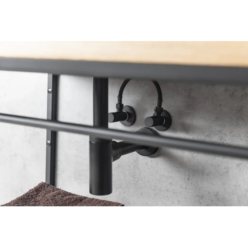 Sapho - Valvola angolare con rosetta rotonda, finitura nero opaco