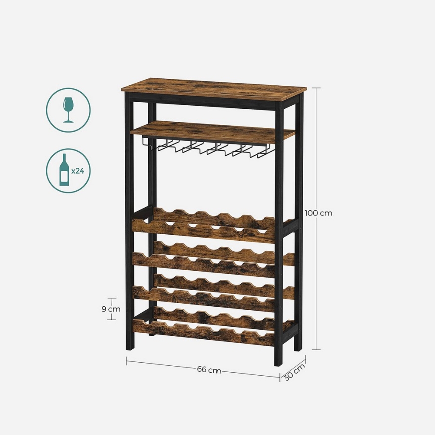 Scaffale multifunzionale per bottiglie e bicchieri NAVARO, marrone/nero