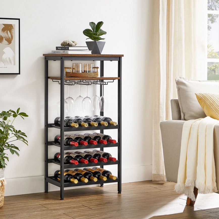 Scaffale multiuso per bottiglie di vino e calici NAVARO marrone/nero