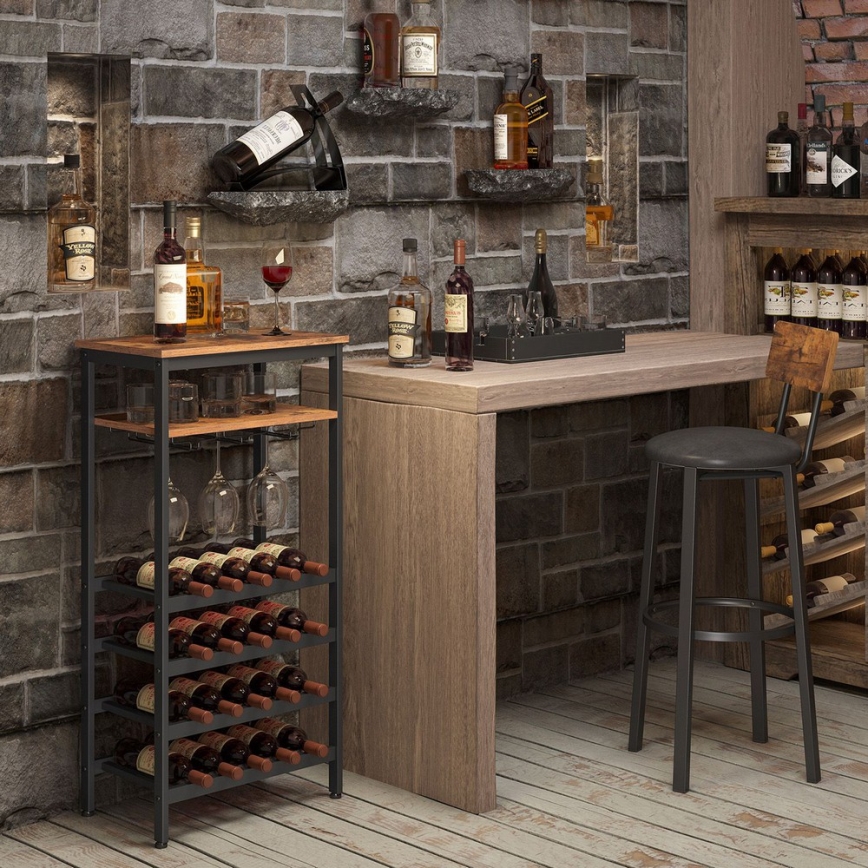 Scaffale multiuso per bottiglie di vino e calici NAVARO marrone/nero