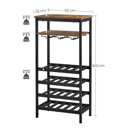 Scaffale multiuso per bottiglie di vino e calici NAVARO marrone/nero