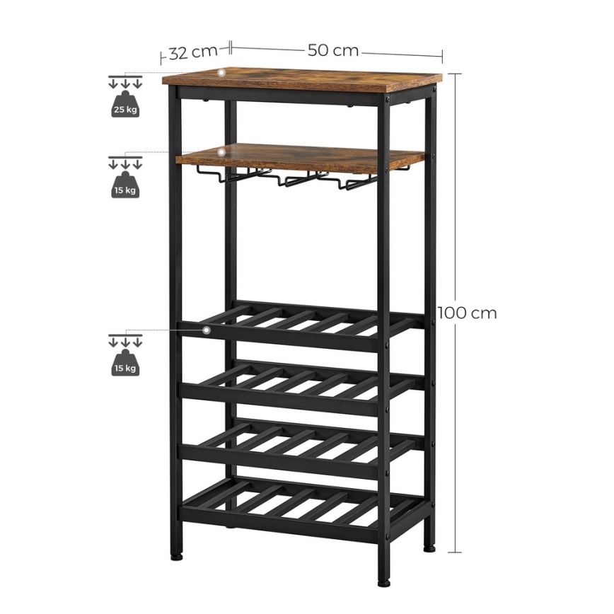 Scaffale multiuso per bottiglie di vino e calici NAVARO marrone/nero