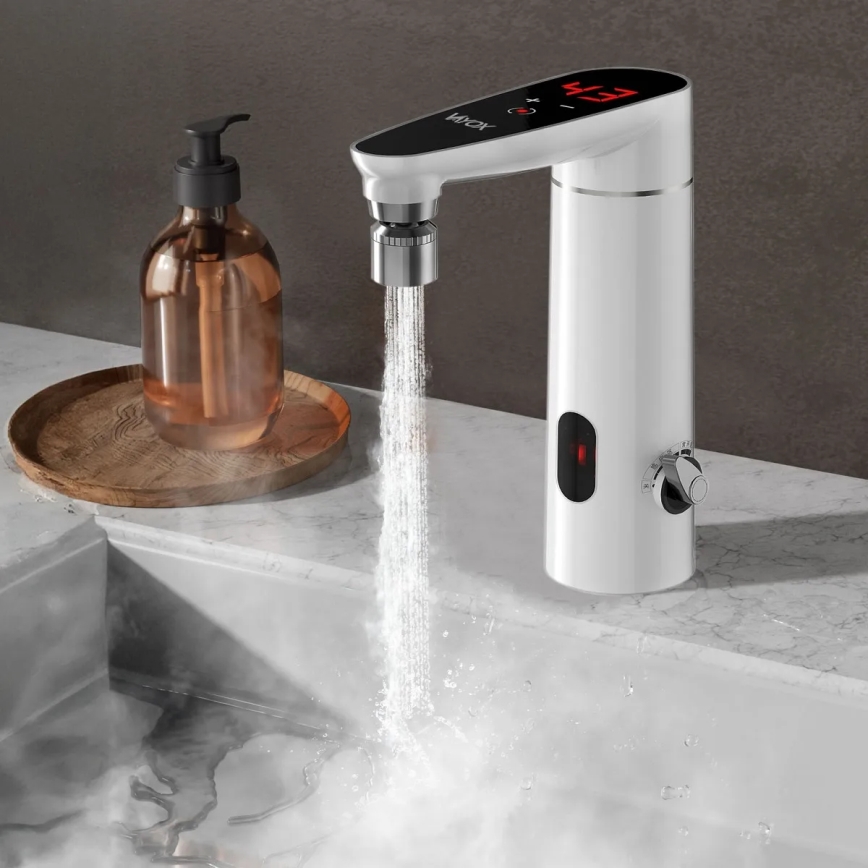 Scaldabagno a flusso continuo touch con sensore e display LED 3000W/230V IPX4 bianco