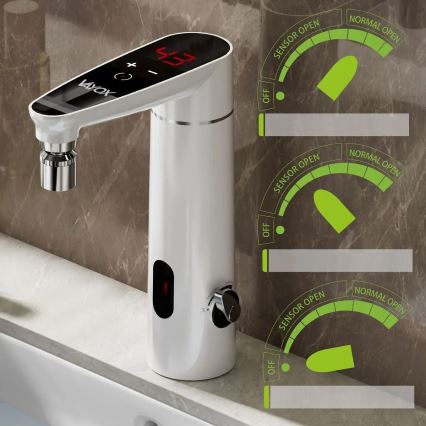 Scaldabagno a flusso continuo touch con sensore e display LED 3000W/230V IPX4 bianco