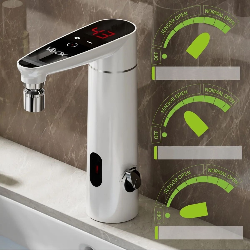 Scaldabagno a flusso continuo touch con sensore e display LED 3000W/230V IPX4 bianco