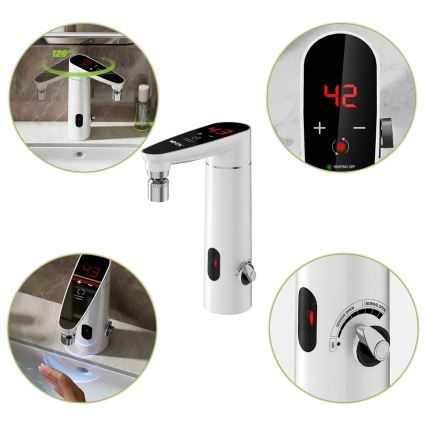 Scaldabagno a flusso continuo touch con sensore e display LED 3000W/230V IPX4 bianco