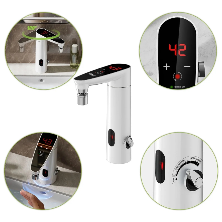 Scaldabagno a flusso continuo touch con sensore e display LED 3000W/230V IPX4 bianco