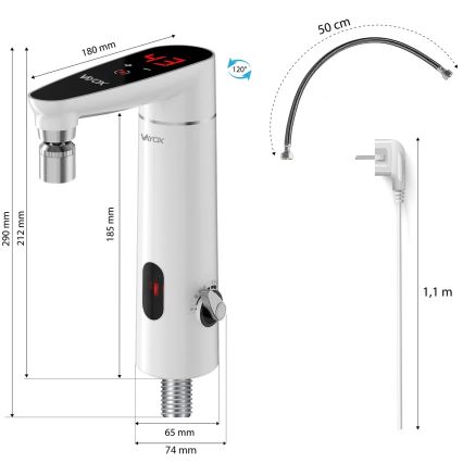 Scaldabagno a flusso continuo touch con sensore e display LED 3000W/230V IPX4 bianco